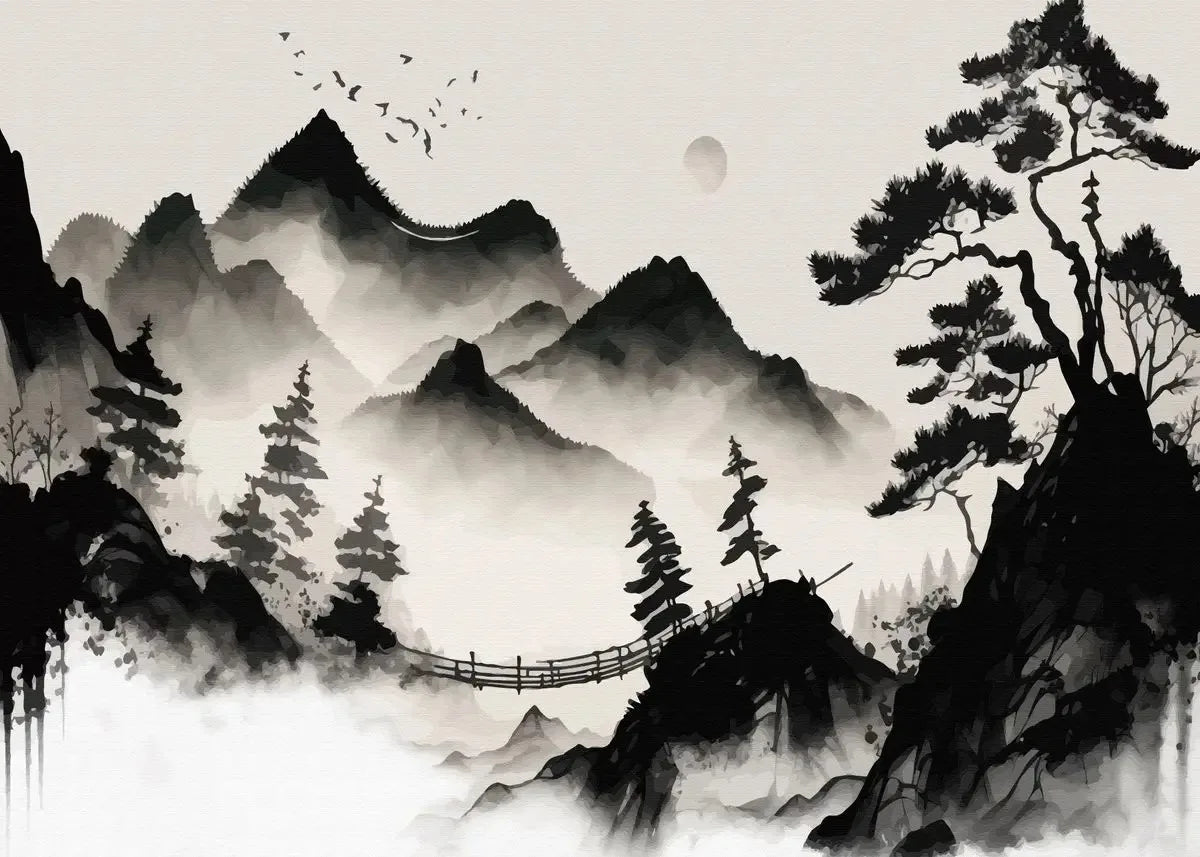 Chinese Landscape Birds Forest Mountain River Koi Carp Fish Ink Art Poster Canvas Painting Wall Art Prints Picture Home Decor