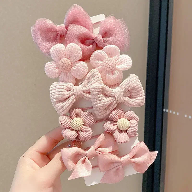 10Pcs/Set Big Bow Flower Elastic Hairbands Children Girls Sweet Hair Ties Fashion Headbands Hair Accessories Rubber Band For Kid