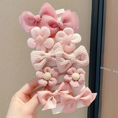 10Pcs/Set Big Bow Flower Elastic Hairbands Children Girls Sweet Hair Ties Fashion Headbands Hair Accessories Rubber Band For Kid