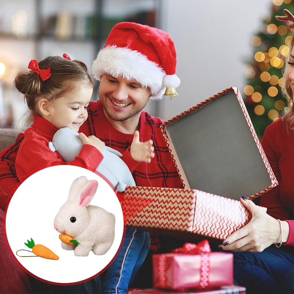 Cute Electric Rabbit Interactive Plush Toys Bunny With Carrot Walking Wiggle Ears Tail Wag With Sound Stuffed Doll Birthday Gift