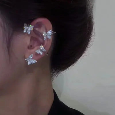 Sparkle Zircon Butterfly Earrings Without Piercing for Women Silver Color Elf Earrings Ear Cuffs Party Wedding Korean Jewelry