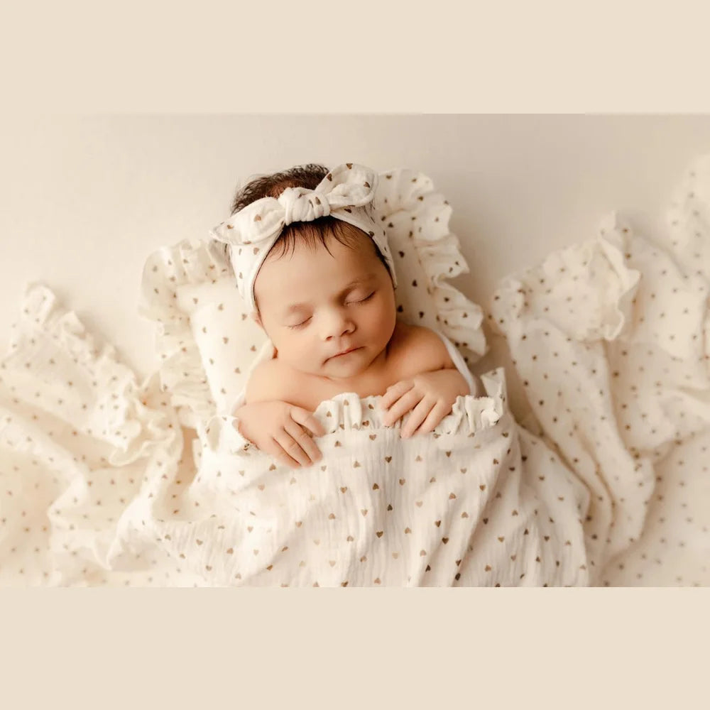 Newborn Props For Photography Soft Skin Friendly Double-Layer Cotton Blanket/Lace Pillow/Headband Photography Accessories