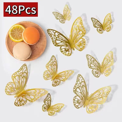 12/48Pcs Fashion 3D Butterfly Creative DIY  Wall Sticker Modern Wall Art Home Bedroom Room Decorative Butterflies  DIY Gift