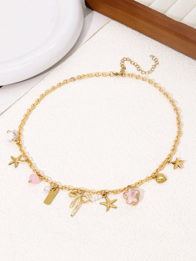 Creative Stainless Steel Starfish Flower Pendant Golden Color Necklace Ladies Charm Fashion Exquisite Jewelry