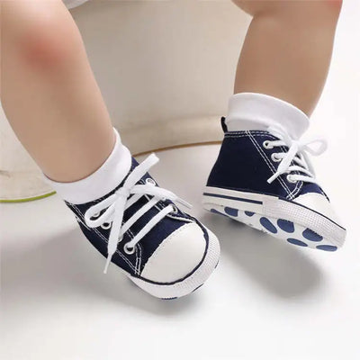 CLASSIC CANVAS BABY SPORTS SHOES – GENDER-NEUTRAL FIRST WALKER WITH NON-SLIP SOFT SOLES FOR NEWBORN & TODDLER CRIB USE