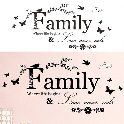 Love Family Where Life Begins Never Ends Removable Wall Stickers Parlor Vinyl Art Bedroom Home Decor Mural Decal