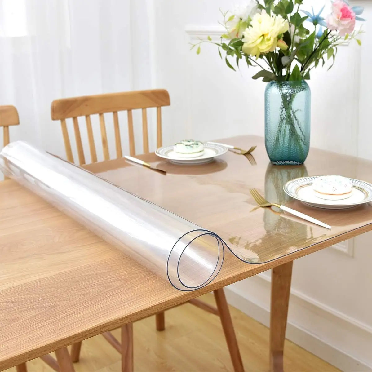 PVC transparent tablecloth with a thickness, heat-resistant, waterproof, and oil resistant dining table mat, 1pc