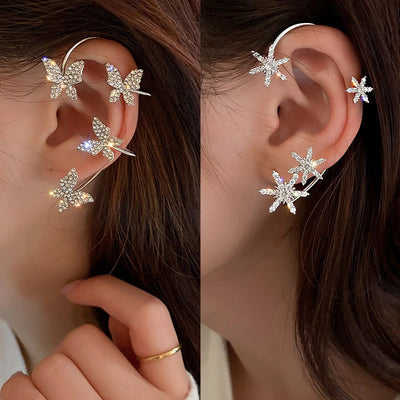 Luxury Star Butterfly Clip Earrings Female Crystal Tassel Ear Clip Earring Sparkling Zircon Ear Cuff Fashion Jewelry accessories