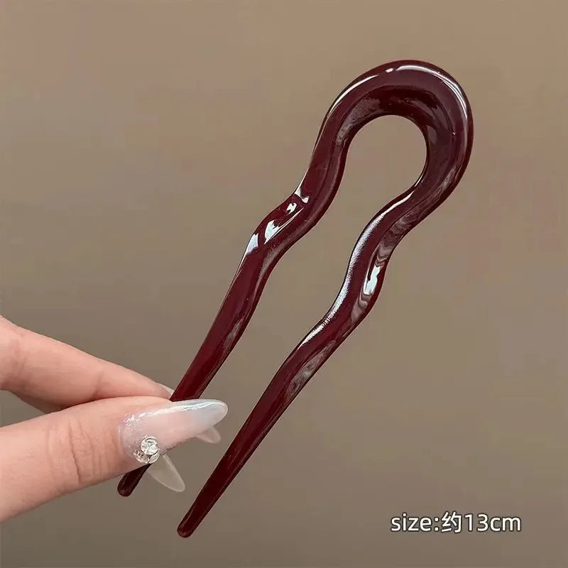 New U-Shaped Hair Fork Women Fashion Tortoiseshell Acetate Hairpin Geometric Design Headwear Hair Sticks Girl Hair Accessories