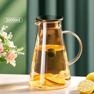 Water Jug Transparent Heat-Resistant Glass Cold Water Kettle And Cups Water Pot With Handle Large Capacity Office Household Jug