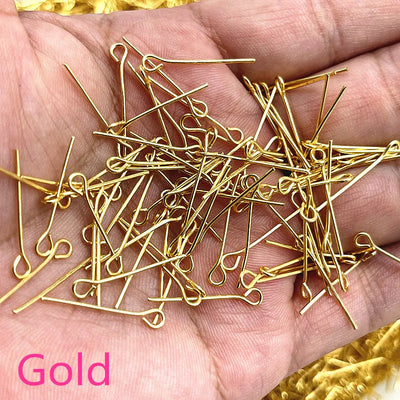 New 16 18 20 22 24 26 28 30 32mm Eye Head Pins Classic 6 Colors Plated Eye Pins for Jewelry Findings Making DIY Accessories
