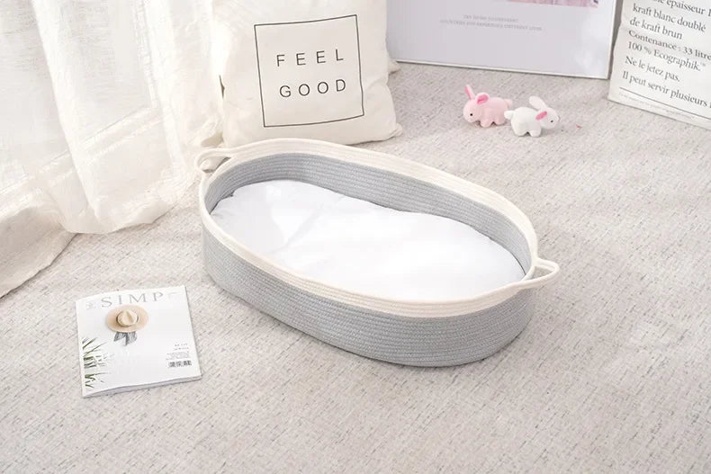 NEWBORN COTTON ROPE BABY MOSES BASKET – PORTABLE SLEEPING BASSINET & DIAPER CHANGING BASKET FOR INFANTS