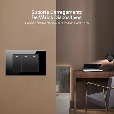 Shawader Electric Power Wall Switch Brazil US Mexico Glass Panel 118 Jack Three Position Outlet Home Office Kitchen 1/2/3/4Gang