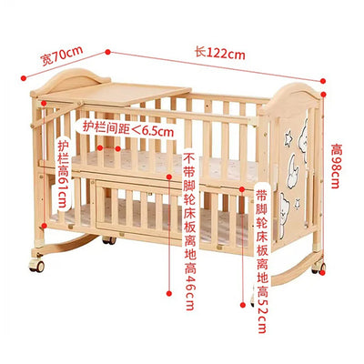 Changeable Baby Bed Newborn Solid Wood Unpainted Baby Bed Cradle Bed Convertible Desk Can Be Spliced Into A Large Bed