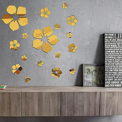18Pcs 3D Acrylic Flower Mirror Wall Stickers Self Adhesive Art Flower Sticker Decals For Home Bedroom Living Room Decor