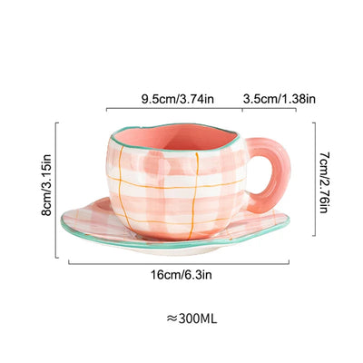 Creative Ceramic mug Hand-painted Flower Clouds Coffee Cup with Saucer Irregular Handmade Cup Breakfast Milk Tea Cups Gift Set