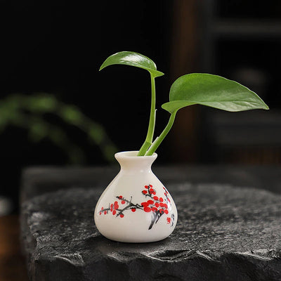 Retro White Chinese Style Mini Ceramic Vase Niche Home Dry Ice Kettle Ornament DIY Decoration Miniatures Flower Vase Crafts Gift