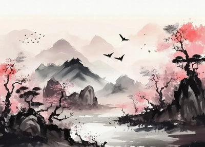 Chinese Landscape Birds Forest Mountain River Koi Carp Fish Ink Art Poster Canvas Painting Wall Art Prints Picture Home Decor