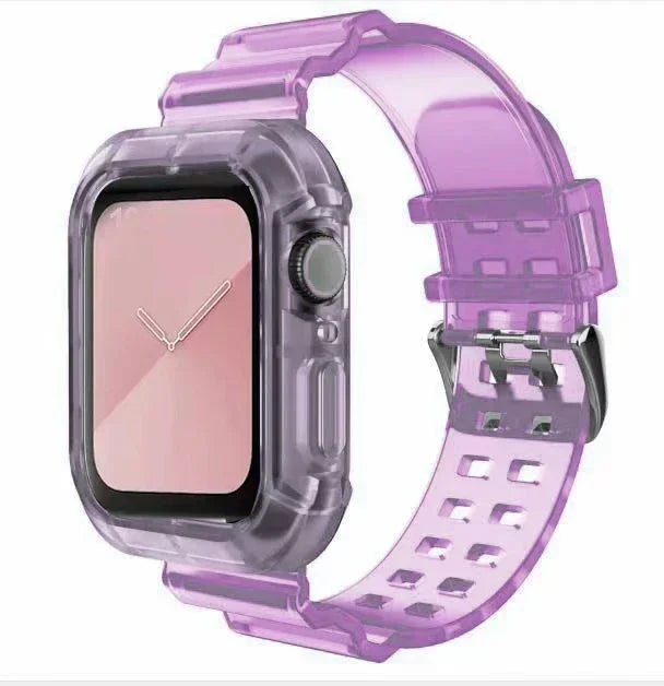 Silicone Band+Case for Apple Watch 10 42 46mm Strap 44/45MM 41/40mm Transparent Bracelet For Iwatch Series 9 8 7 6 Se 5 Correas