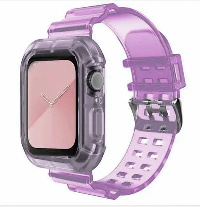 Silicone Band+Case for Apple Watch 10 42 46mm Strap 44/45MM 41/40mm Transparent Bracelet For Iwatch Series 9 8 7 6 Se 5 Correas