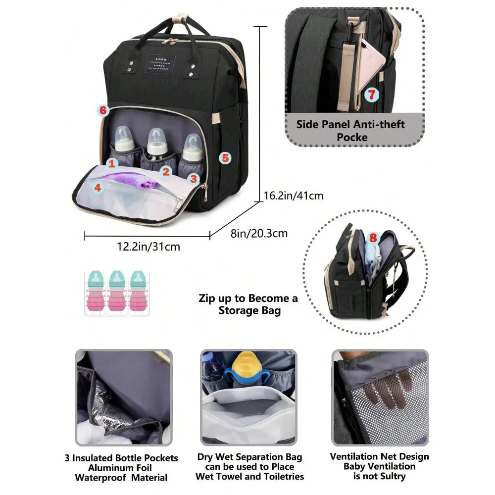 1pc Baby Diaper Bag Backpack with Changing Station, Multifunction Portable Waterproof Large CapacityTravel Baby Bags for Mom