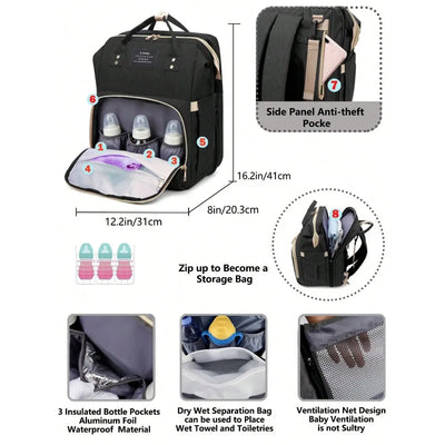 1pc Baby Diaper Bag Backpack with Changing Station, Multifunction Portable Waterproof Large CapacityTravel Baby Bags for Mom