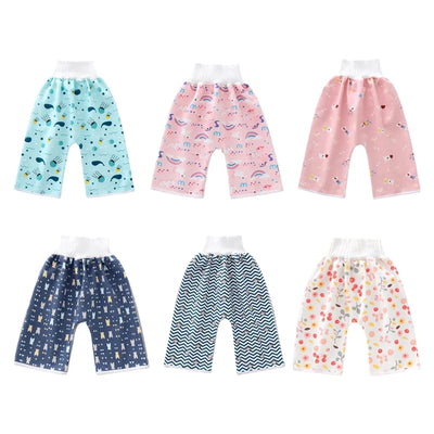 2-IN-1 BABY TRAINING PANTS KIDS DIAPER WATERPROOF REUSABLE COTTON PANT SKIRTS LEAKAGE MAT COVER SLEEPING BED CLOTHES 0-12Y