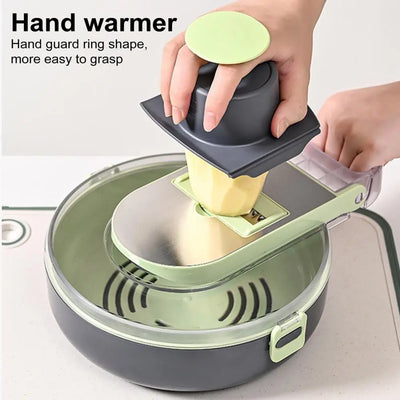 Stainless Steel Kitchen Gadget Multi-purpose Vegetable Chopper with Stainless Steel Blades Draining Container 14-in-1 for Fruits