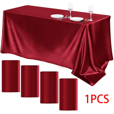 Solid Color Satin Tablecloth Table Cover Overlay Birthday Wedding Banquet Restaurant Festival Party Table Cloth Decoration
