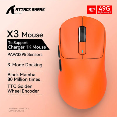 AttackShark X3/X3Pro Wireless Gaming Mouse,PAW3395 26K DPI 1K/4K, 3-mode lightweight gaming mouse,suitable for multiple systems