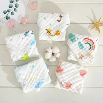 5PCS BABY FACE TOWELS MUSLIN 6-LAYERS COTTON SOFT HANDKERCHIEF BATHING FEEDING WASHCLOTHS BURP CLOTHS FOR BABY