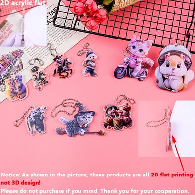 2D Acrylic Cat-Shaped Car Pendant Hanging Ornament Chain Realistic Animal Rearview Mirror Hanging Decor Car Interior Accessories