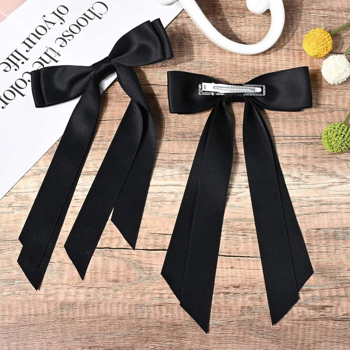 2Pcs Ribbon Tassel Bow Hair Clips for Women Elegant Satin Long Tassel Hairpins Barrettes Girls Fashion Hair Accessories Gift