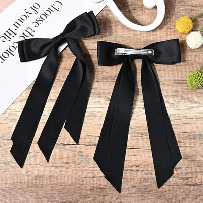 2Pcs Ribbon Tassel Bow Hair Clips for Women Elegant Satin Long Tassel Hairpins Barrettes Girls Fashion Hair Accessories Gift