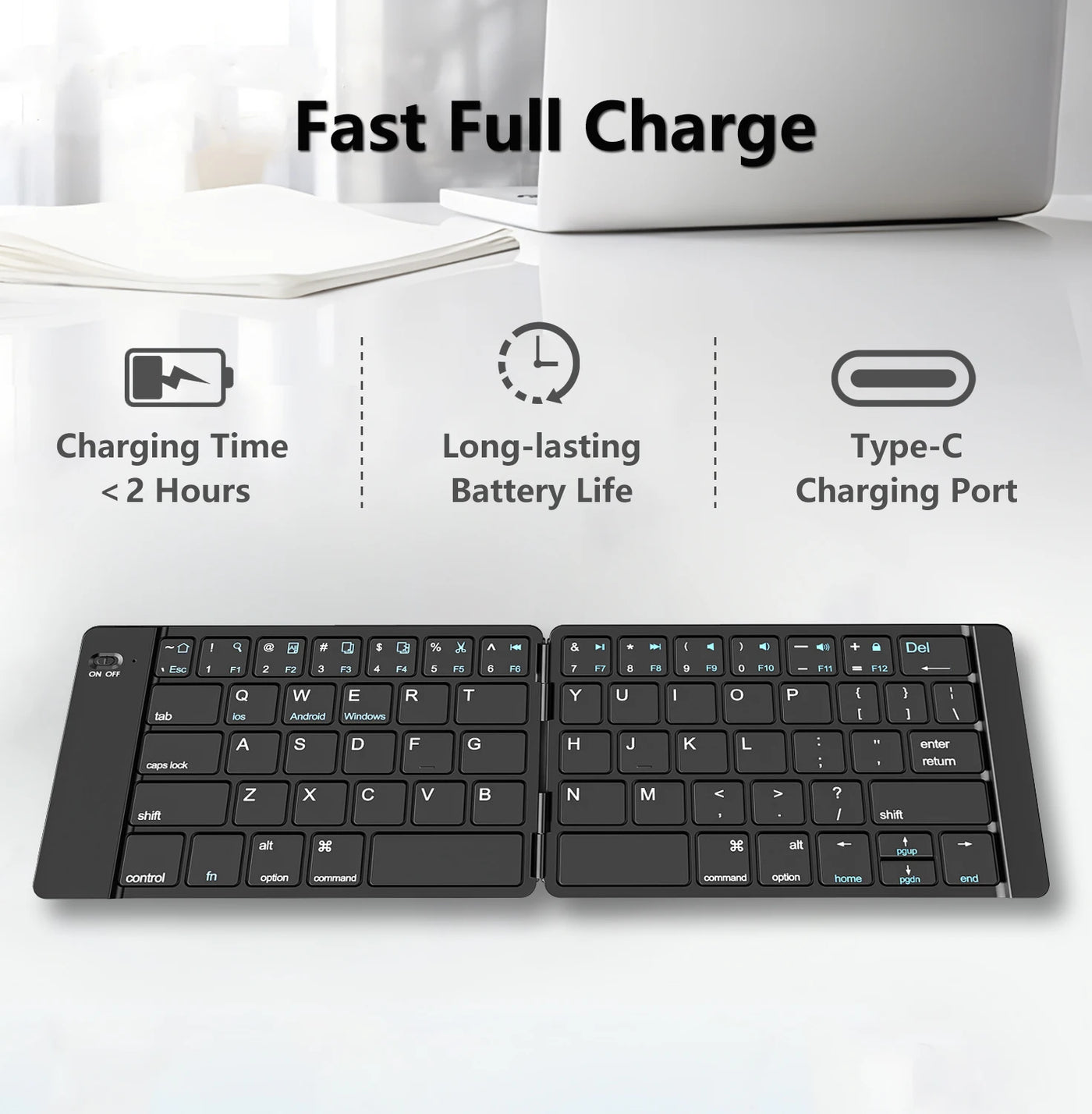 Mini Foldable Wireless Keyboard Ultra Slim Portable Bluetooth Keyboard Rechargeable Folding Keyboard for Windows Android IOS