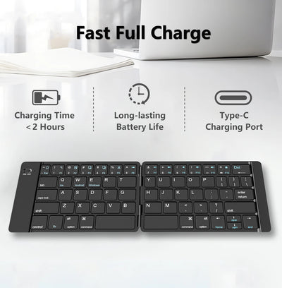 Mini Foldable Wireless Keyboard Ultra Slim Portable Bluetooth Keyboard Rechargeable Folding Keyboard for Windows Android IOS