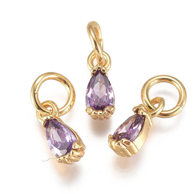 20pcs Small Brass Cubic Zirconia Charms with Jump Ring Real 18K Gold Plated Faceted Teardrop Pendants for Jewelry Making 8x3x3mm
