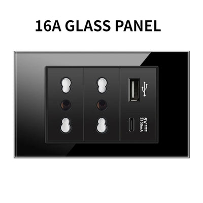 Shawader Electric Power Wall Switch Brazil US Mexico Glass Panel 118 Jack Three Position Outlet Home Office Kitchen 1/2/3/4Gang