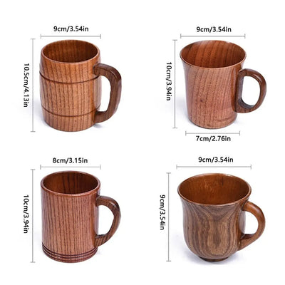 Drinkware Vintage Wooden Tea Cup Japanese Style Handmade Wood Coffee Mug with Handle Solid Wood Drinking Cup Restaurant