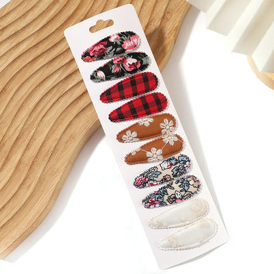 10Pcs/Lot Fresh Print Cotton Alloy Hair Clips for Kids Fabric Plaid BB Hairpins Girl Hairgripe Headwear Baby Hair Accessories