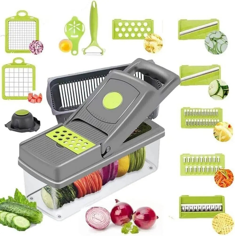 14-in-1 Fruit and Vegetable Slicer, Cutter, Dicer, and Chopper: All-in-One Kitchen Tool for Perfectly Sliced Onions and Veggies