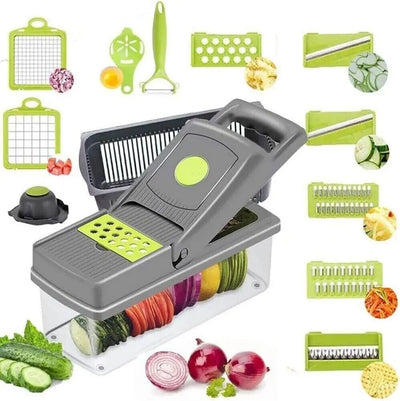 14-in-1 Fruit and Vegetable Slicer, Cutter, Dicer, and Chopper: All-in-One Kitchen Tool for Perfectly Sliced Onions and Veggies