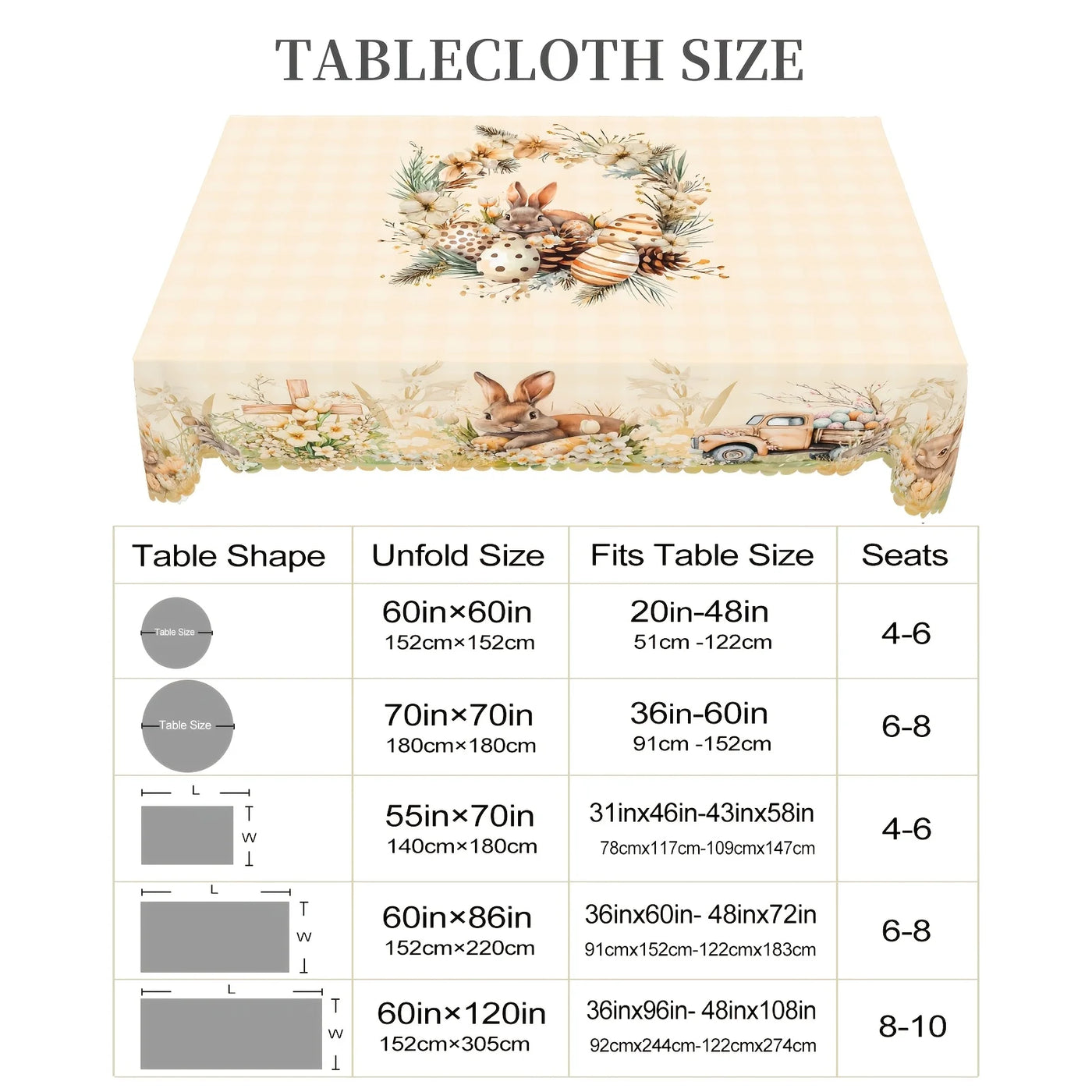 Happy Easter-Themed Waterproof Tablecloth Easter Decorations Spring Bunny Eggs Flowers Farm Truck Table Cloth Dining Table Decor