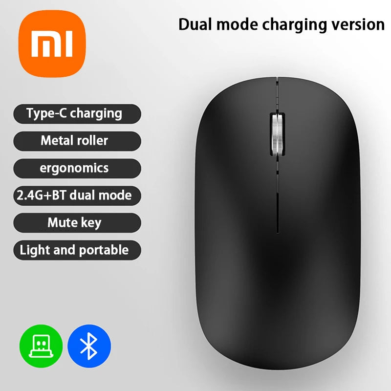Xiaomi Bluetooth Wireless Mute Mouse Dual Mode Dpi Adjustable 2.4g Type C Rechargeable Silent Ergonomic Portable Office Mouse