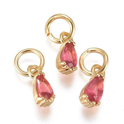 20pcs Small Brass Cubic Zirconia Charms with Jump Ring Real 18K Gold Plated Faceted Teardrop Pendants for Jewelry Making 8x3x3mm