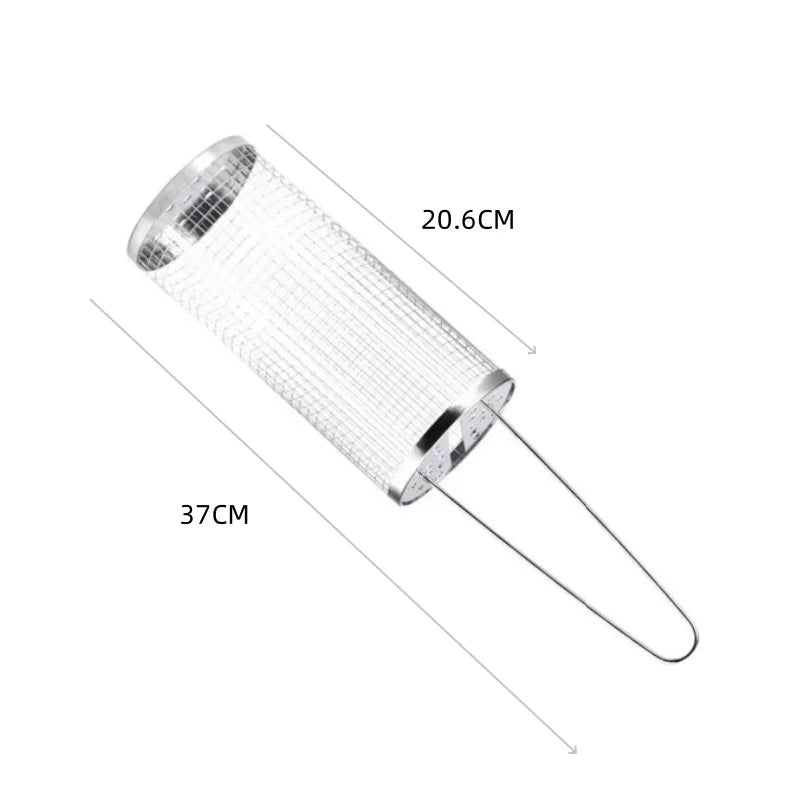 30*9.5*9.5cm Stainless Steel BBQ Basket Outdoor Rotary Wire Mesh Grill Camping Barbecue Cookware For Meat Fish Vegetables