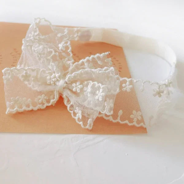 White Lace Bow Hair Bands Cute Elastic Headband Girl Korean Newborn Hair Bows Hairbands Babi Infant Kids Hair Accessories 머리띠