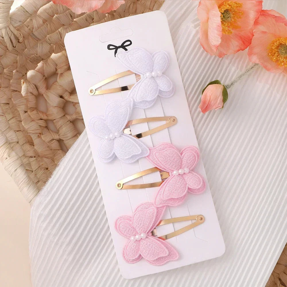4Pcs/set Butterfly Hair Clip Set for Girls Double Layered Bow Cute Bangs Hair Pin Cotton Safe Kids Baby Hair Accessories Set