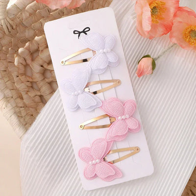 4Pcs/set Butterfly Hair Clip Set for Girls Double Layered Bow Cute Bangs Hair Pin Cotton Safe Kids Baby Hair Accessories Set