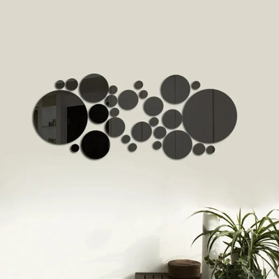 32Pcs Modern 3D Mirror Wall Sticker Circle Silver Mirror Decals Self-Adhesive Art Ornaments Home Background Decoration